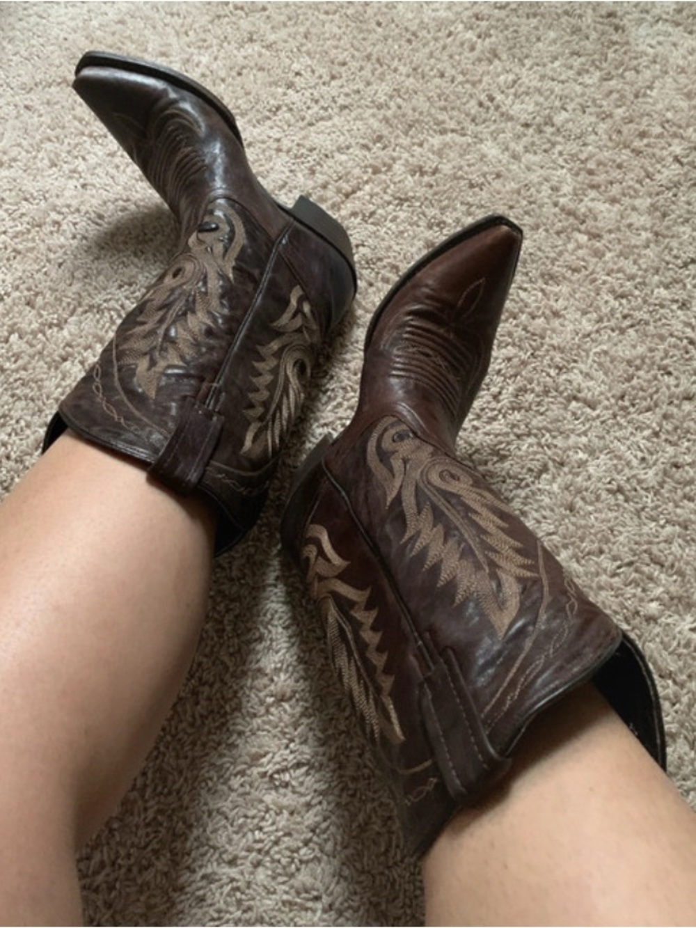 Vintage Genuine Leather Brown Embroidered Western Cowgirl Boots - Women Size 8.5